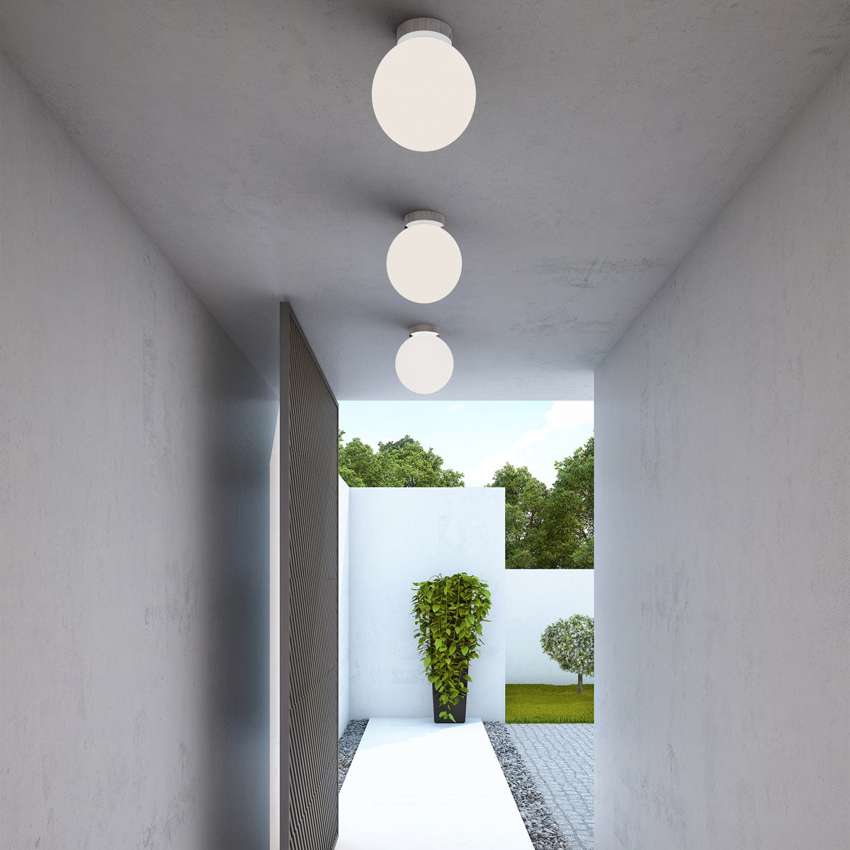 Bola Sphere LED Flush Mount Ceiling Light in Hallways.