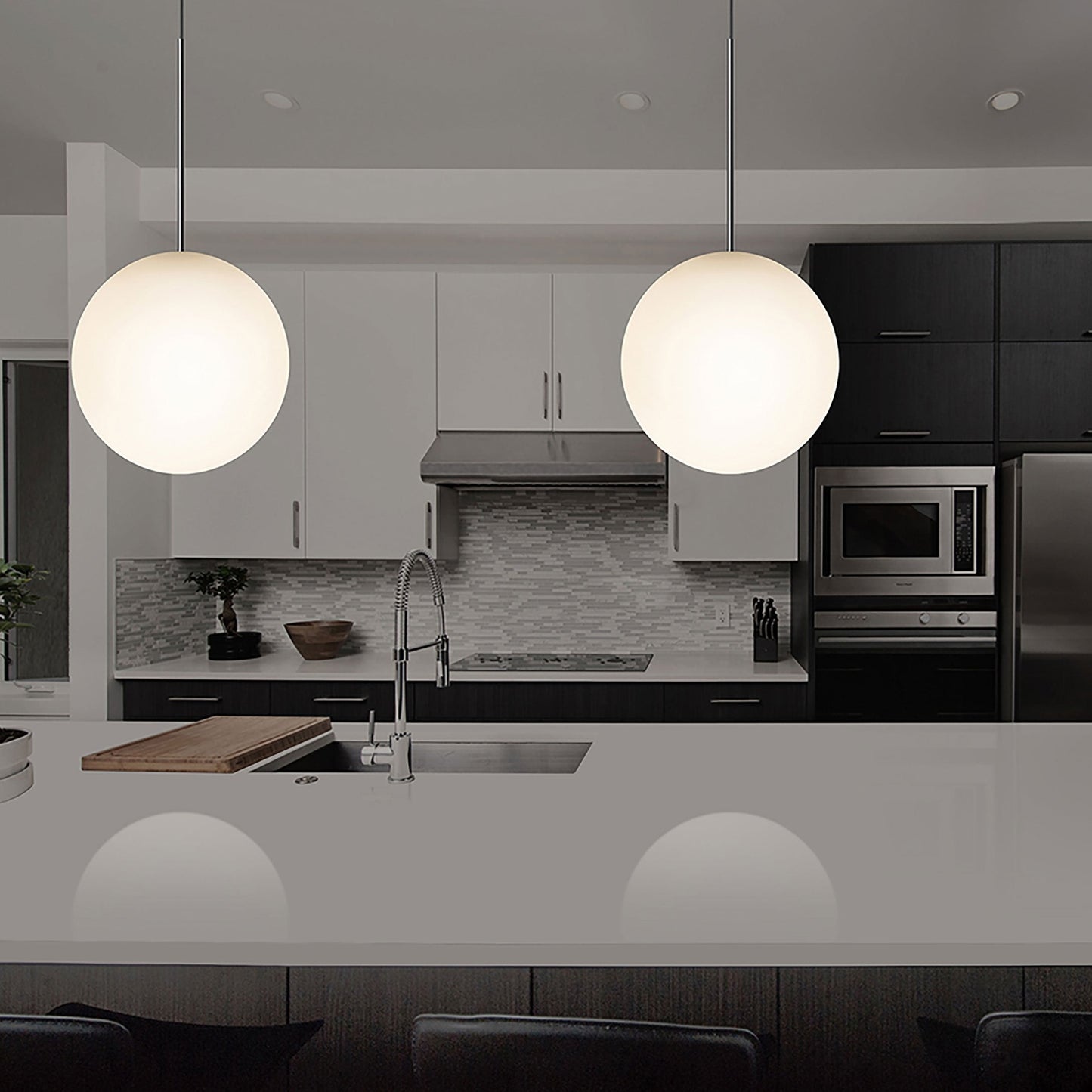 Bola Sphere LED Pendant Light in kitchen.