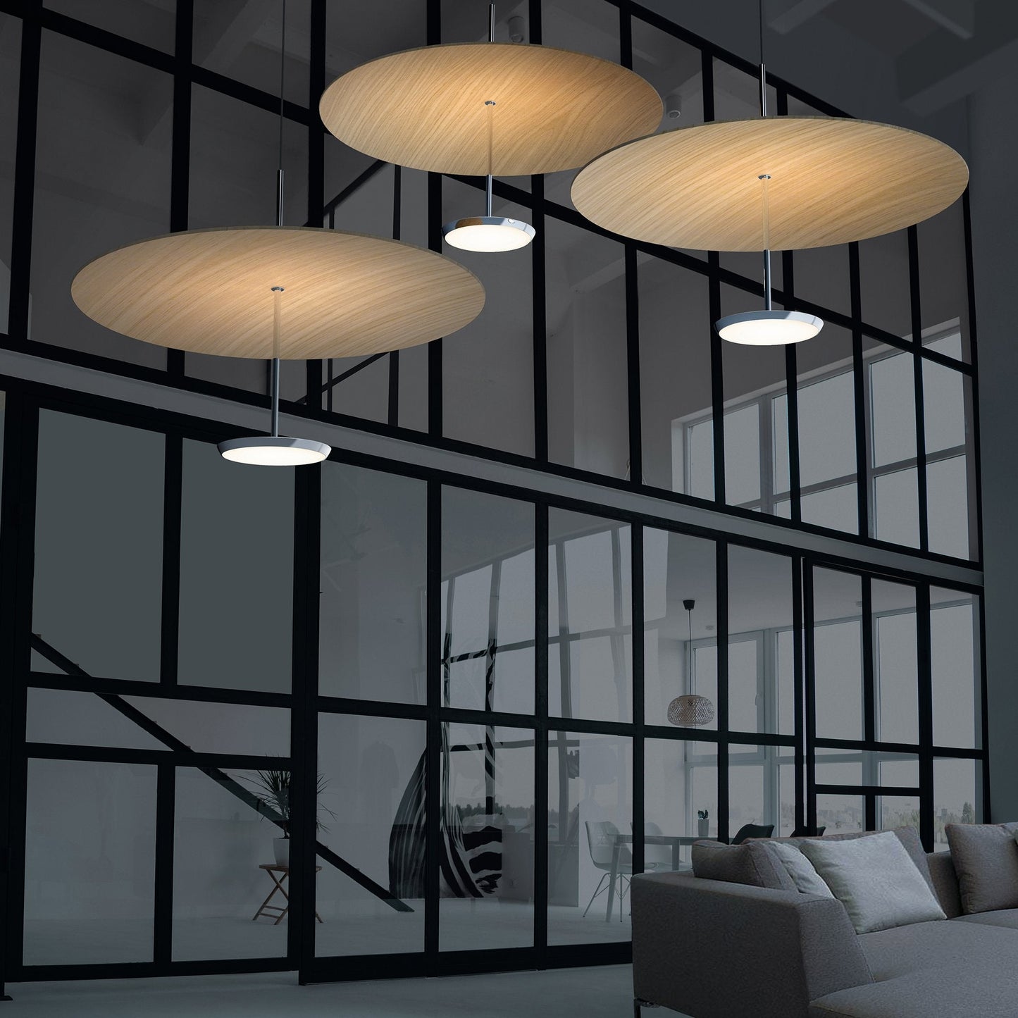 Sky Dome LED Pendant Light in living room.