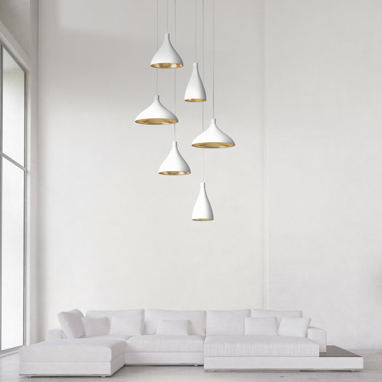 Swell LED String Pendant Light in living room.