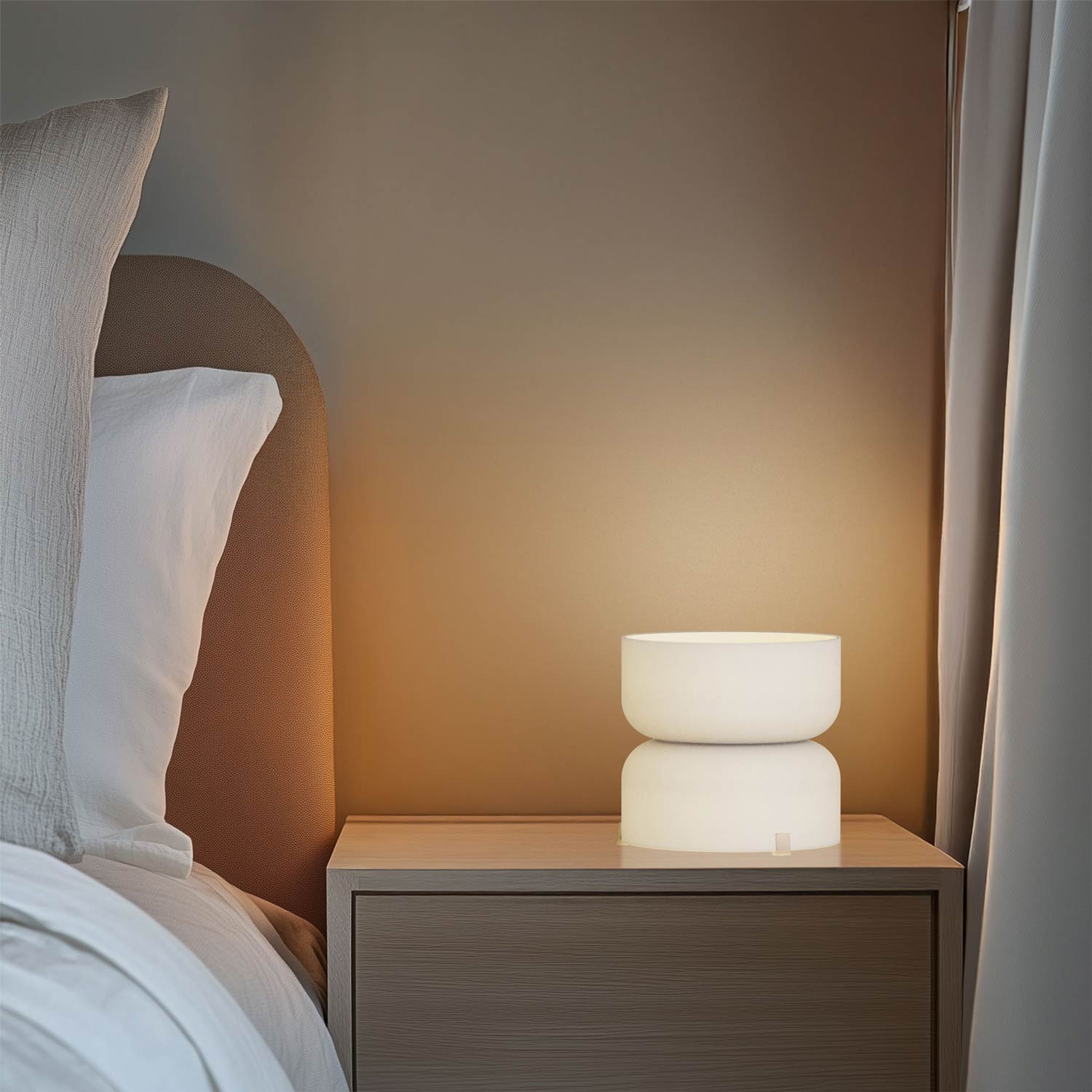 Totem Mini LED Table Lamp in bedroom.