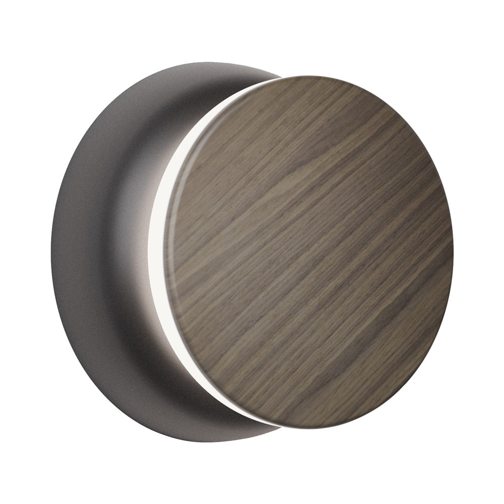 Totem Puck LED Wall Light in Black/Walnut.