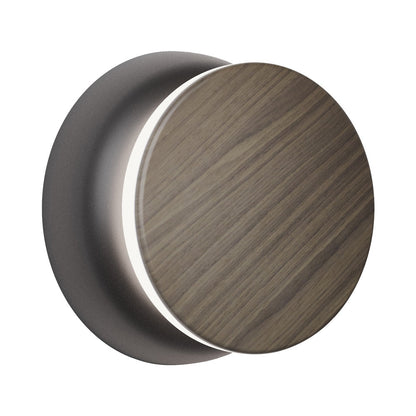 Totem Puck LED Wall Light in Black/Walnut.