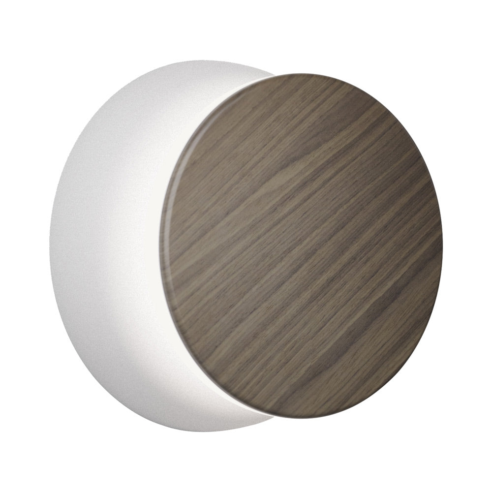 Totem Puck LED Wall Light in Grey/Walnut.