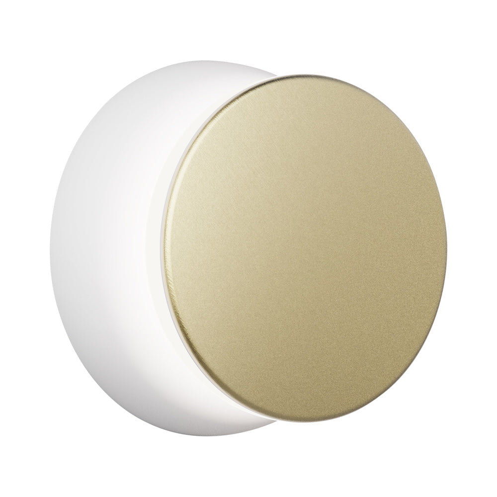 Totem Puck LED Wall Light in White/Brass.