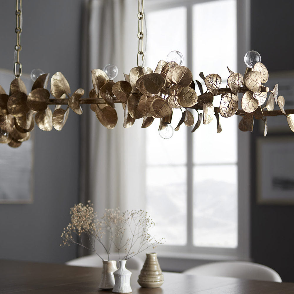 Eucalyptus Chandelier in dining room.