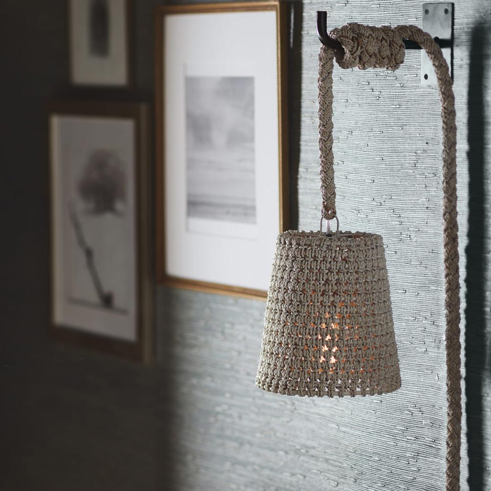 Green Oaks Rope Wall Light in living room.