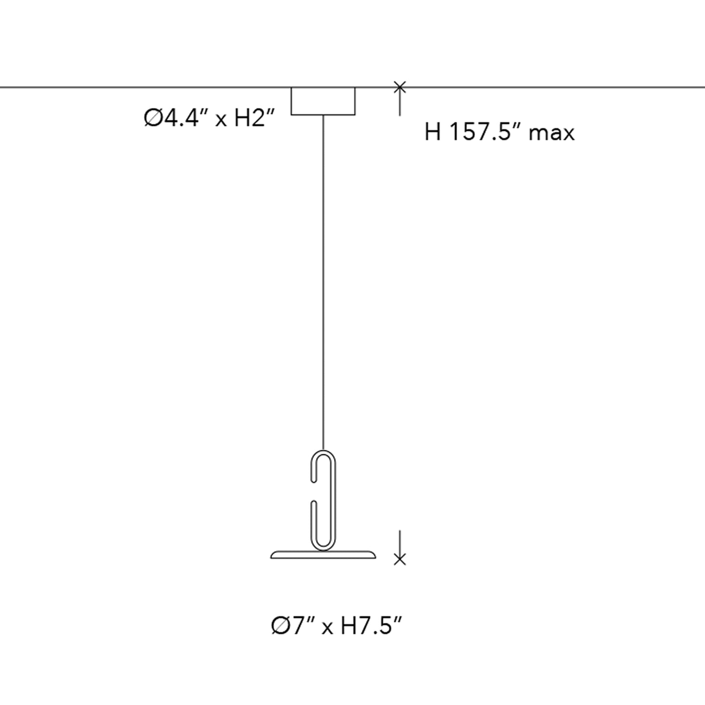 Clip LED Pendant Light - line drawing.