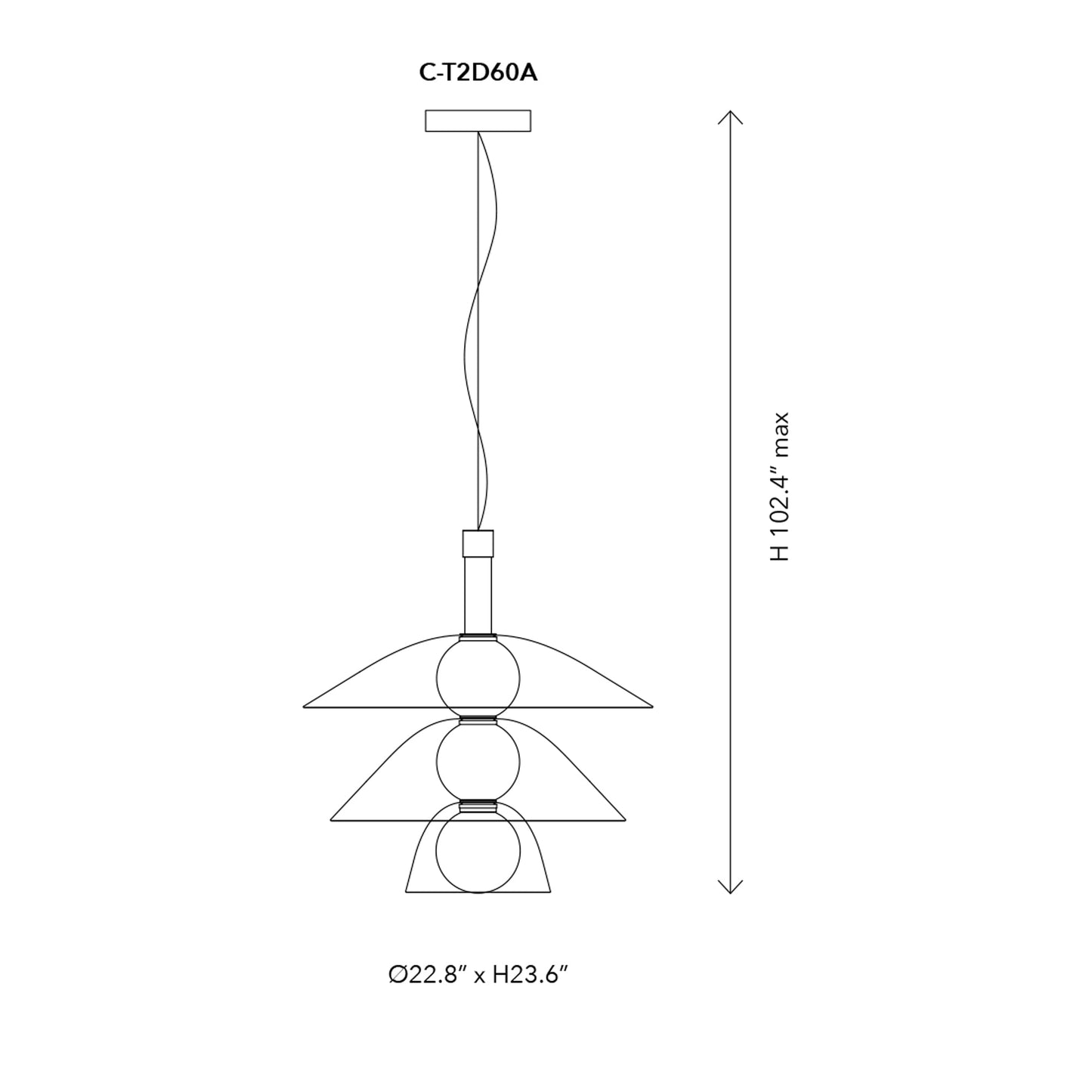 Gems T2D60A LED Pendant Light - line drawing.