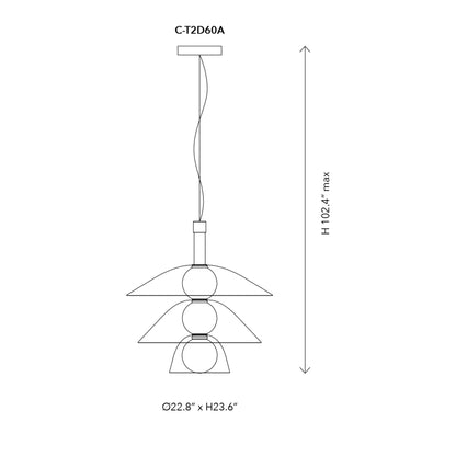Gems T2D60A LED Pendant Light - line drawing.