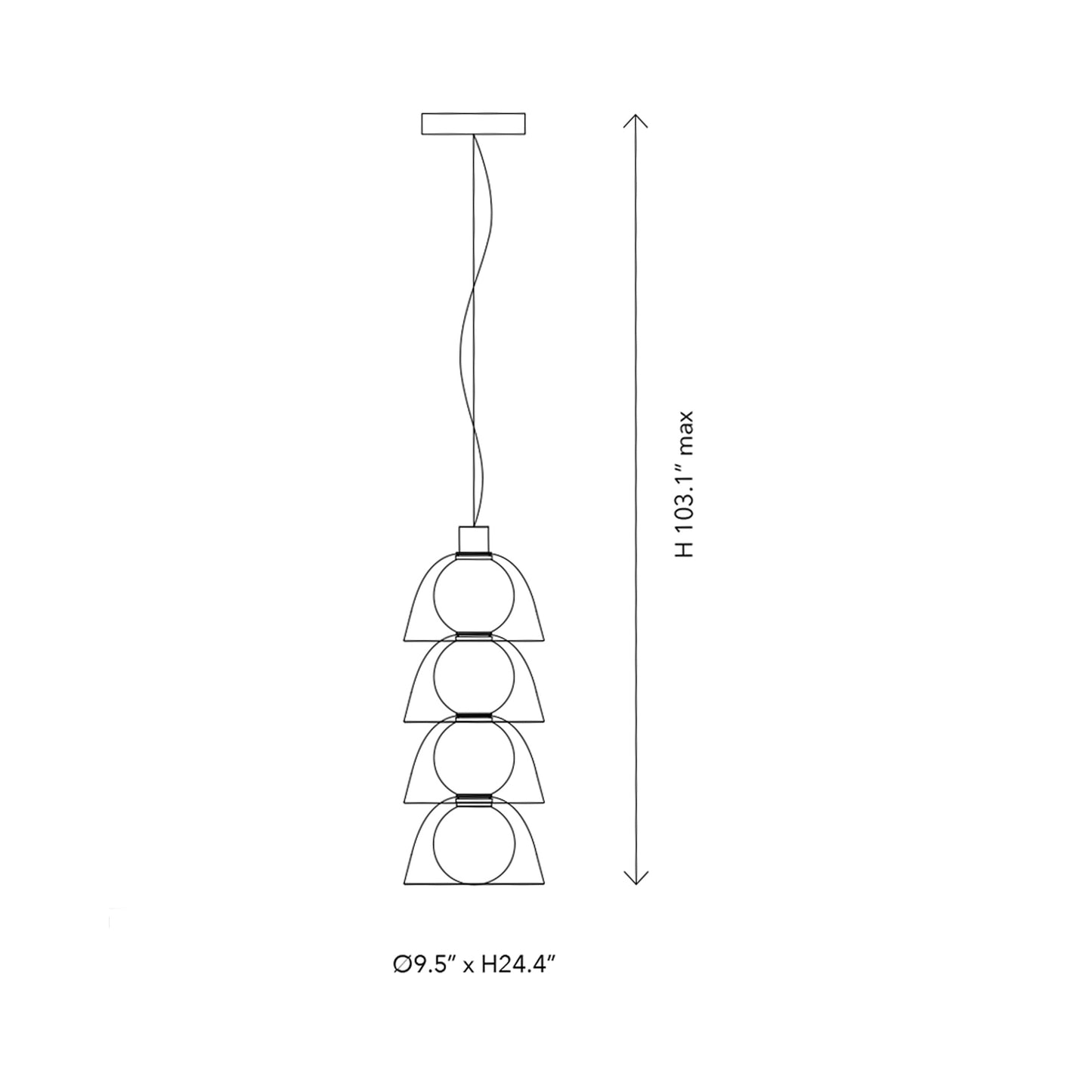 Gems T3D30A LED Pendant Light - line drawing.