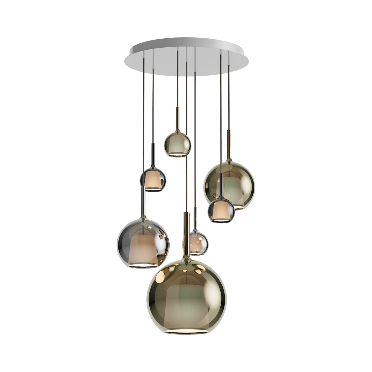 Glo Multi-Light Pendant Light in Gold/Black/4Ever (7-Light).