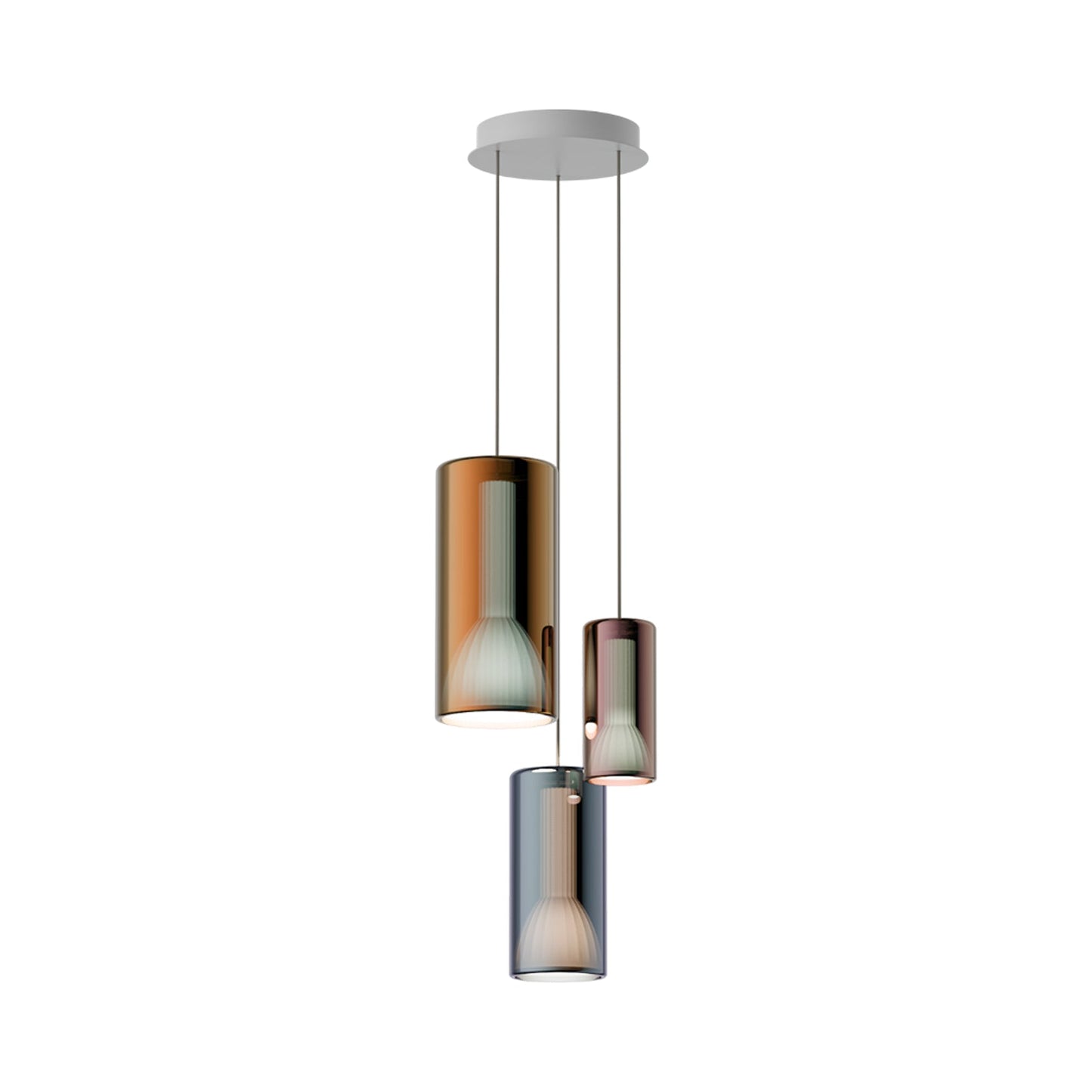 Lit Multi-Light Pendant Light in Gold/Blue/Violet (3-Light).