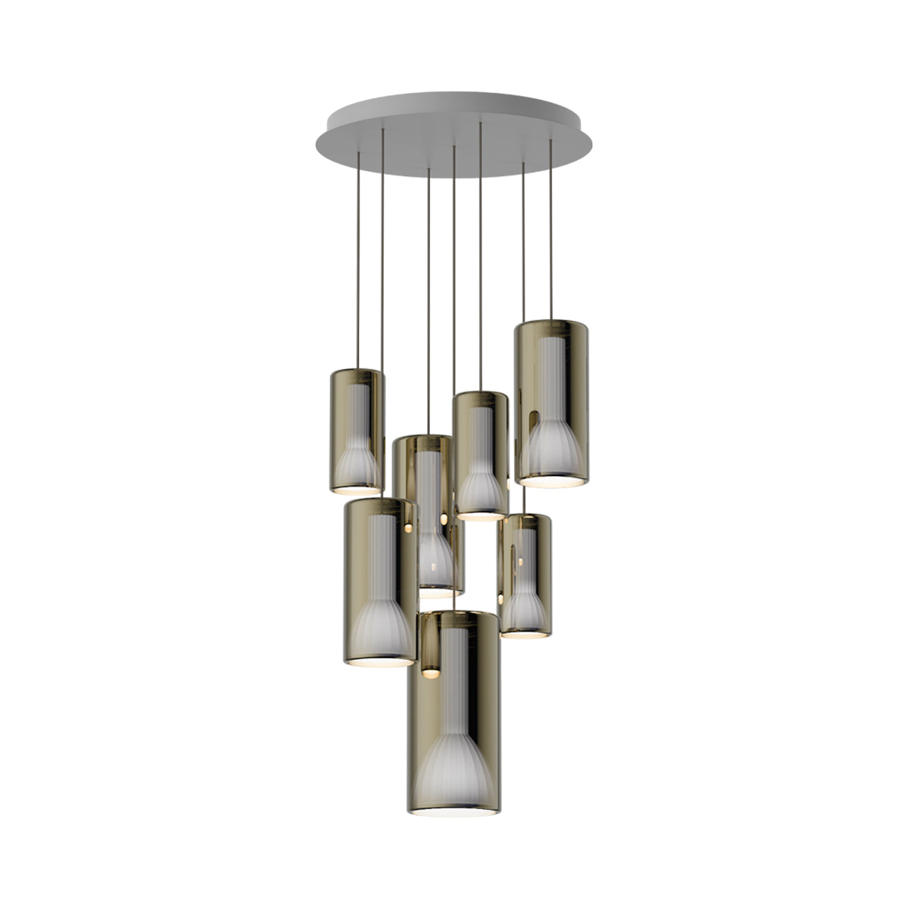 Lit Multi-Light Pendant Light in Gold (7-Light).