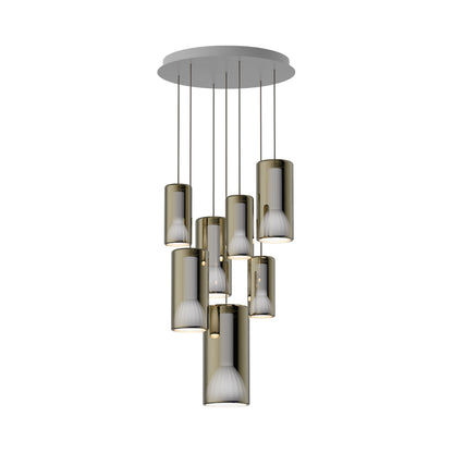 Lit Multi-Light Pendant Light in Gold (7-Light).