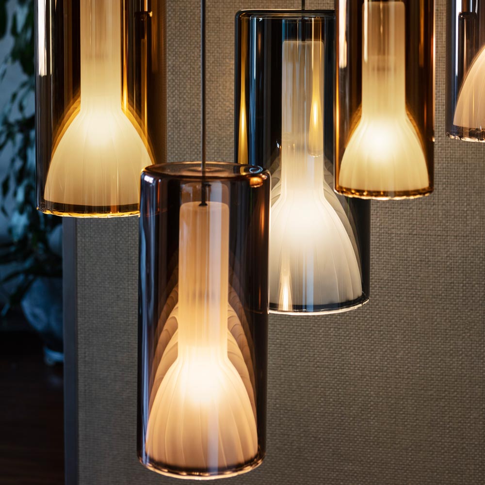 Lit Multi-Light Pendant Light in Detail.