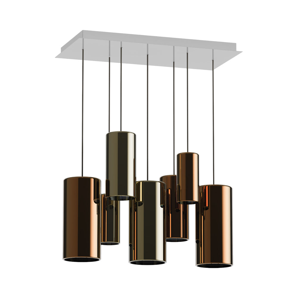 Lit Rectangular Multi-Light Pendant Light.