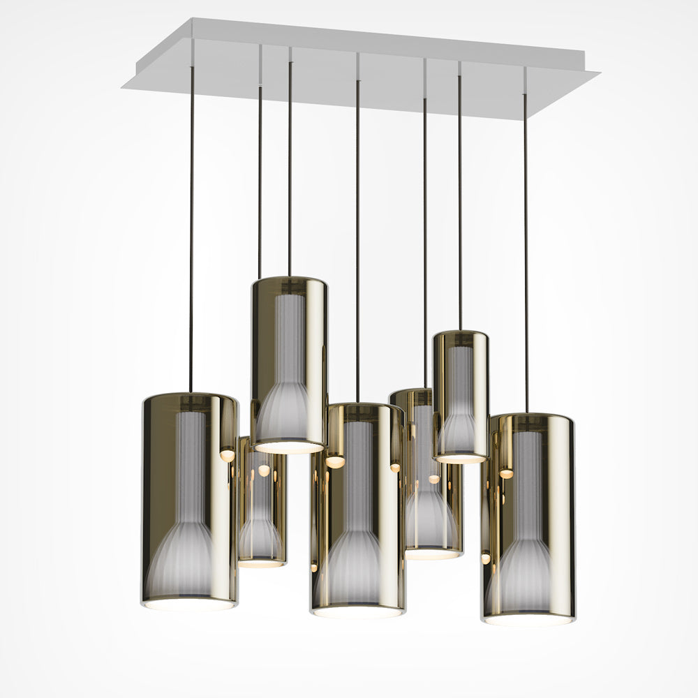 Lit Rectangular Multi-Light Pendant Light in Detail.