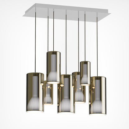 Lit Rectangular Multi-Light Pendant Light in Detail.