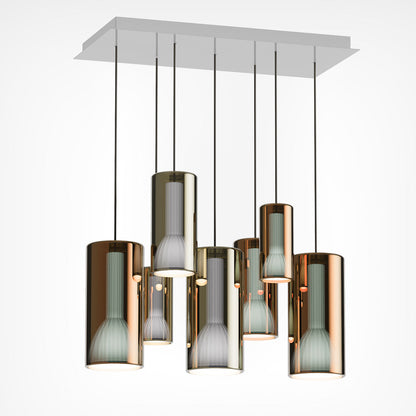Lit Rectangular Multi-Light Pendant Light in Detail.