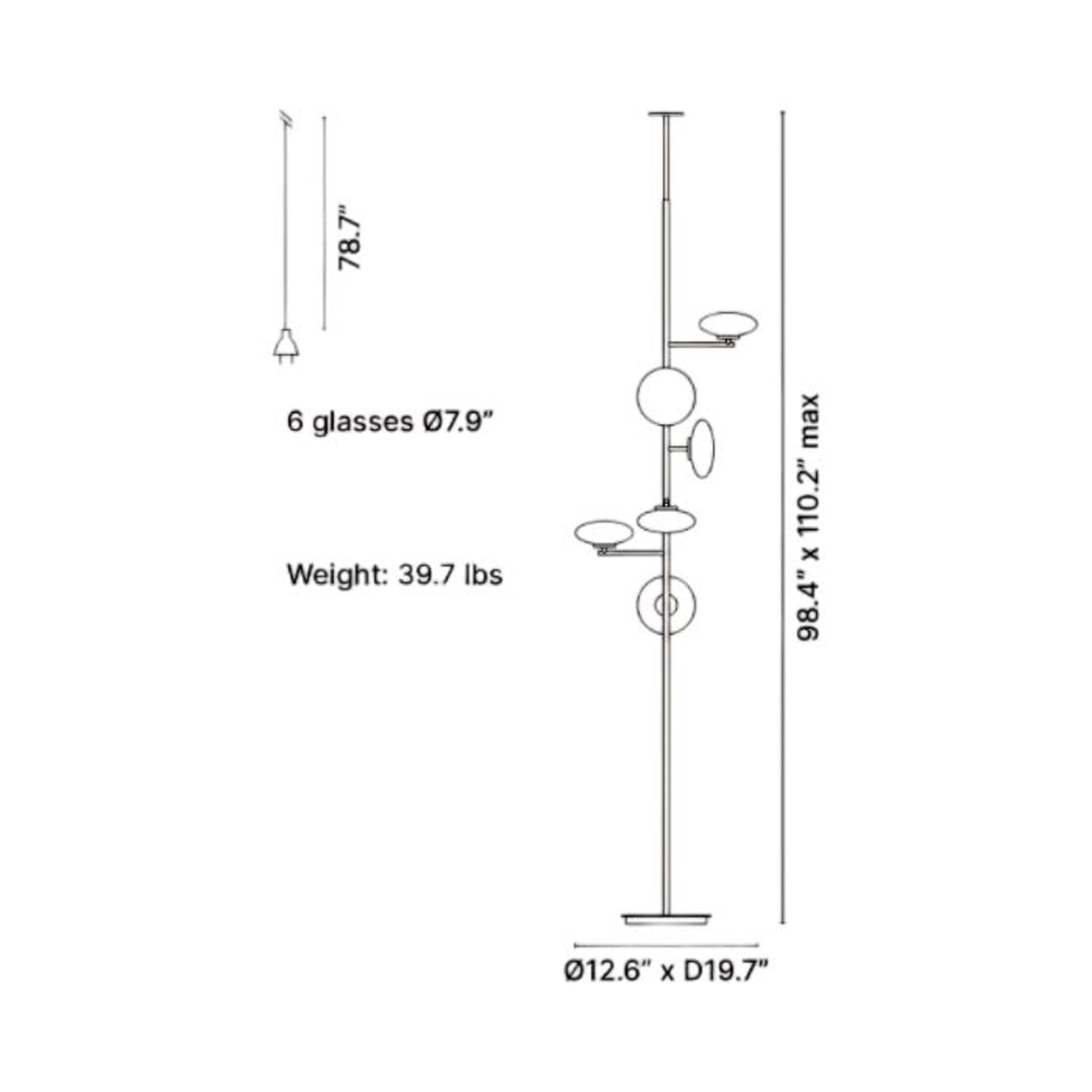 Mami LED Ceiling / Floor Lamp - line drawing.