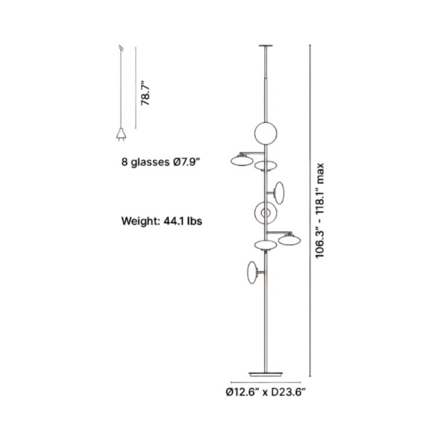 Mami LED Ceiling / Floor Lamp - line drawing.