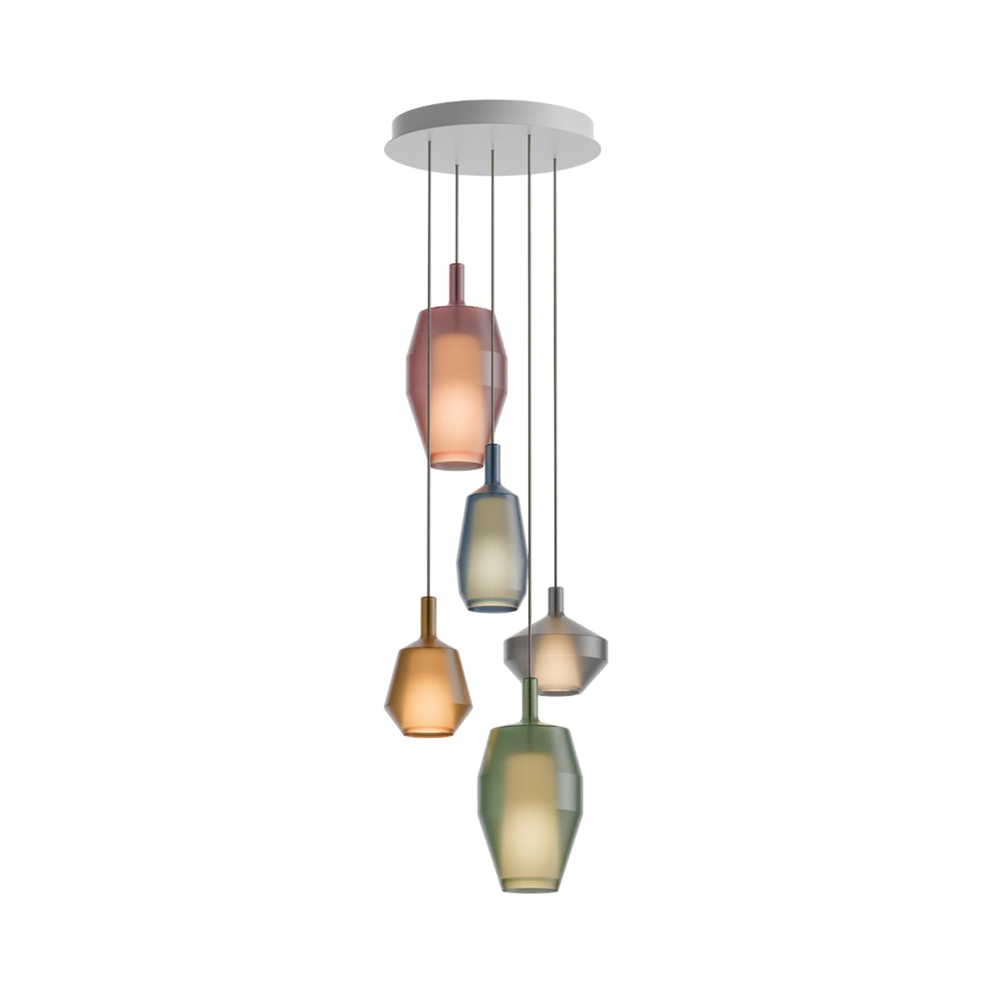 MoM Multi-Light Pendant Light in Sage Green/Powder Pink/Blue Avio/Black/Mustard (5-Light).