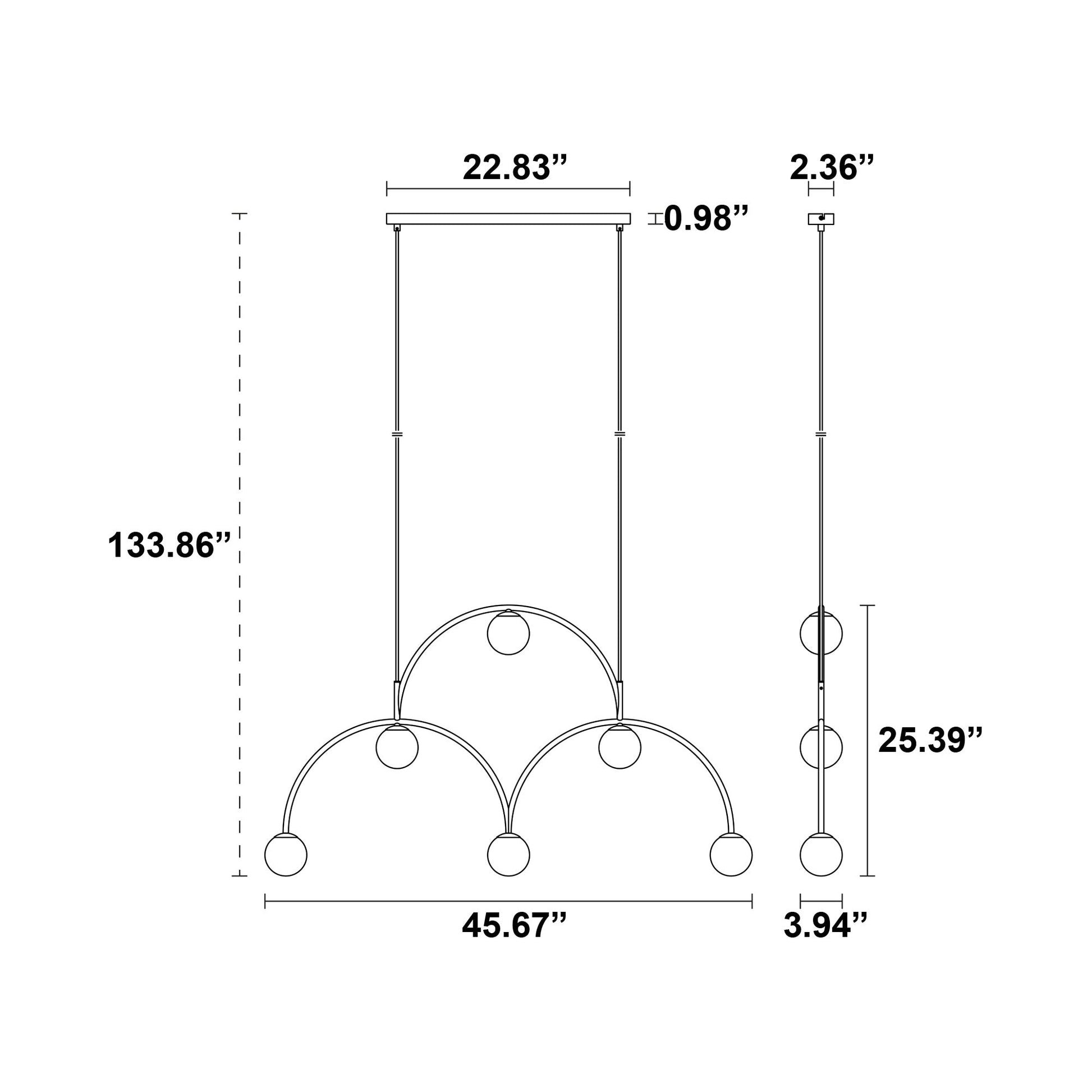 Bounce Pendant Light - line drawing.