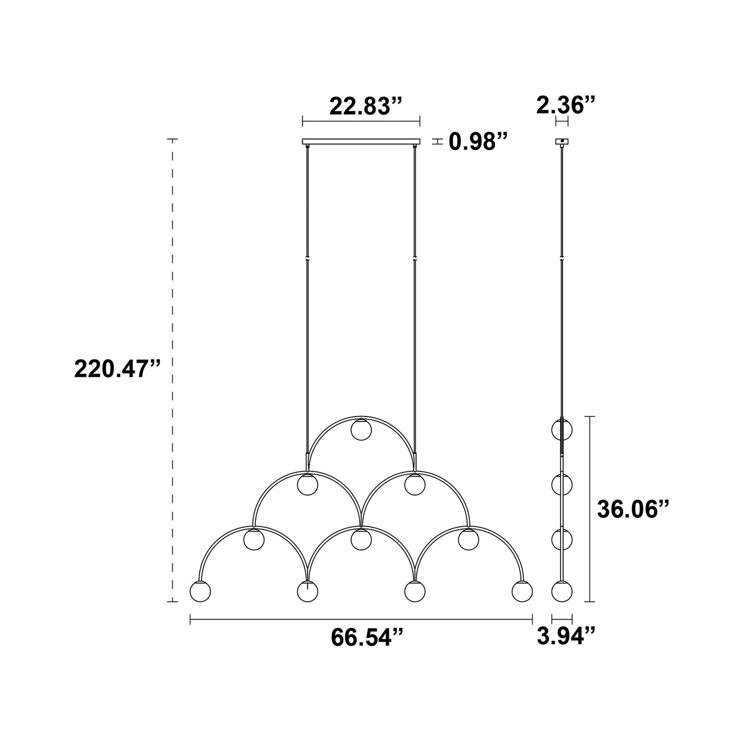 Bounce Pendant Light - line drawing.