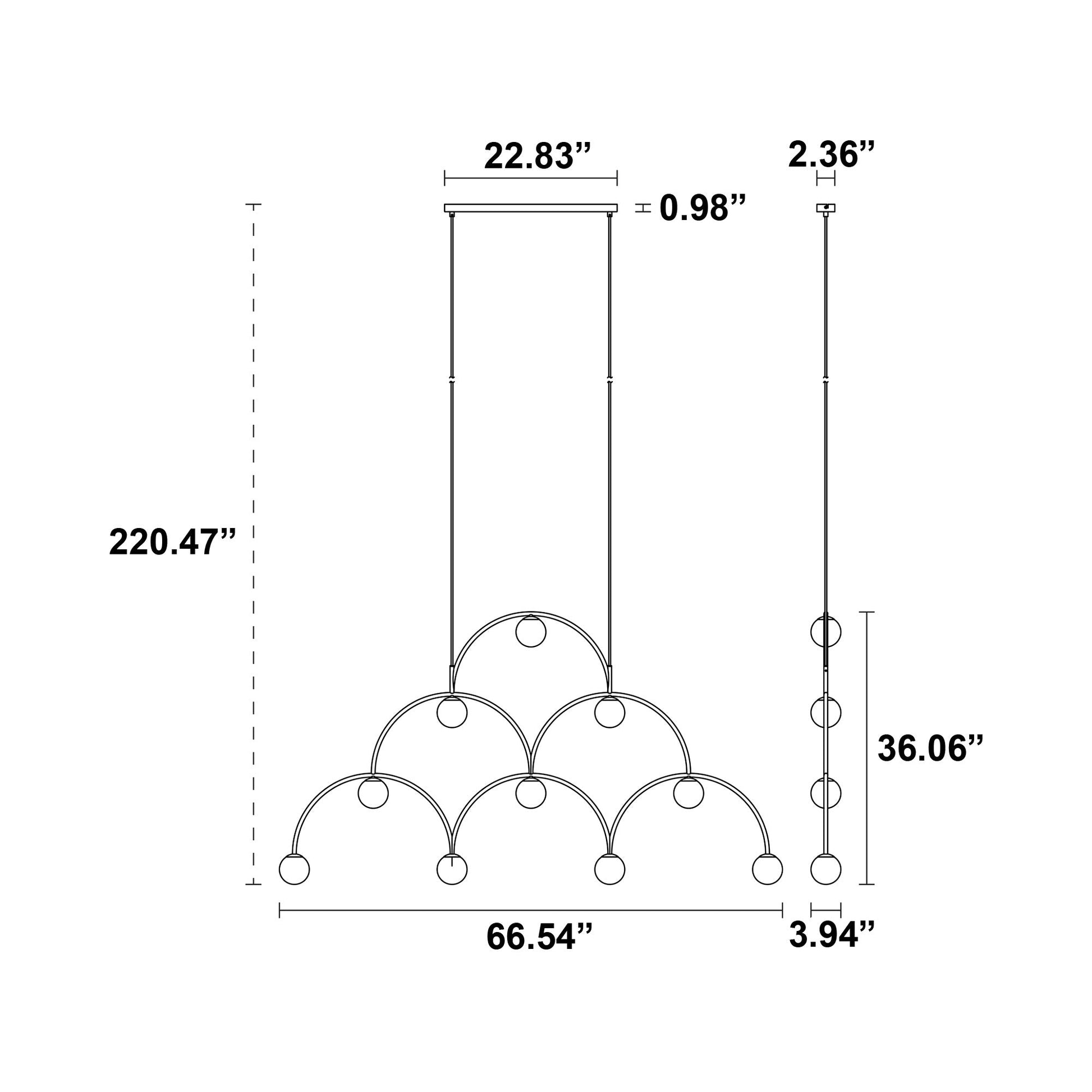 Bounce Pendant Light - line drawing.