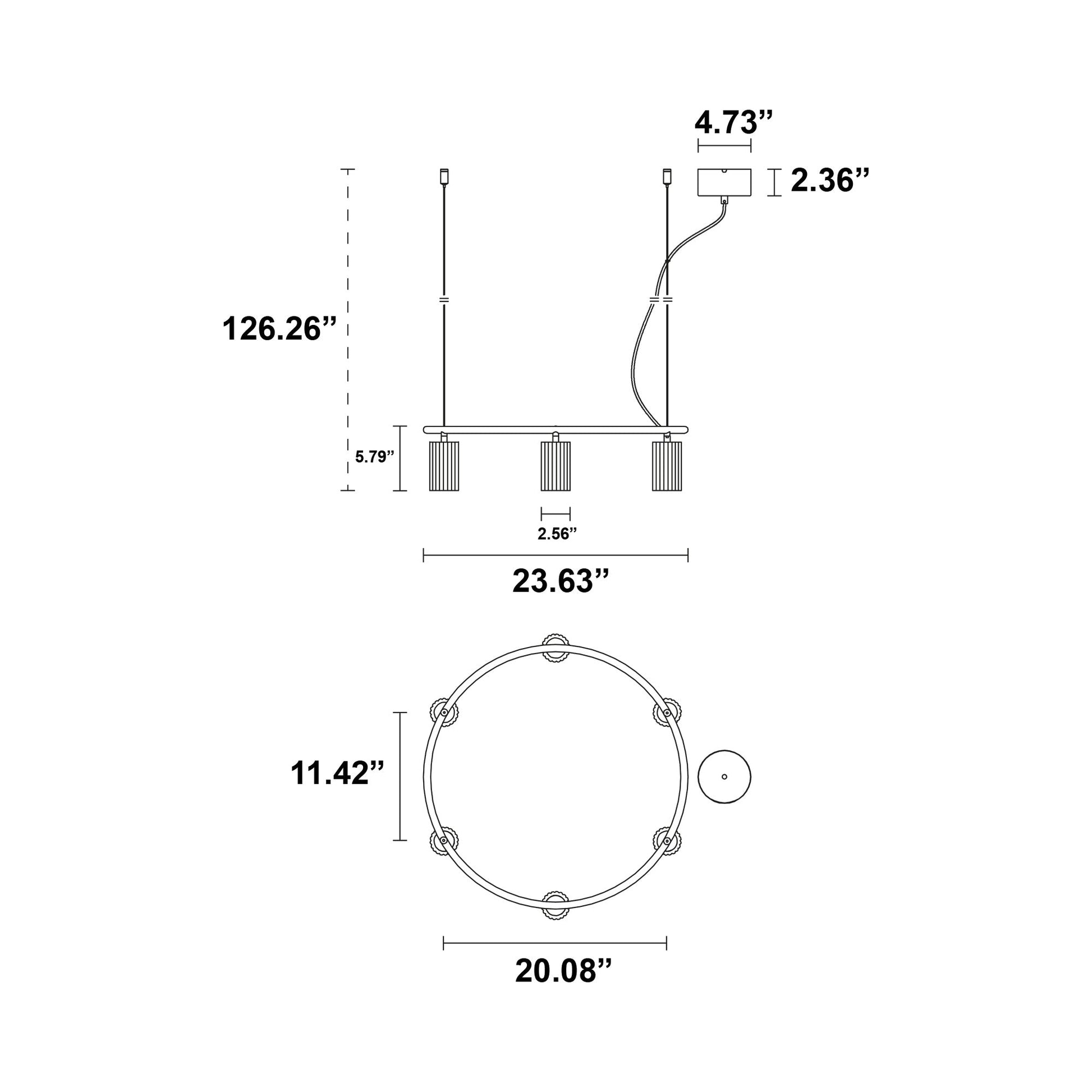 Donna Circle Pendant Light - line drawing.