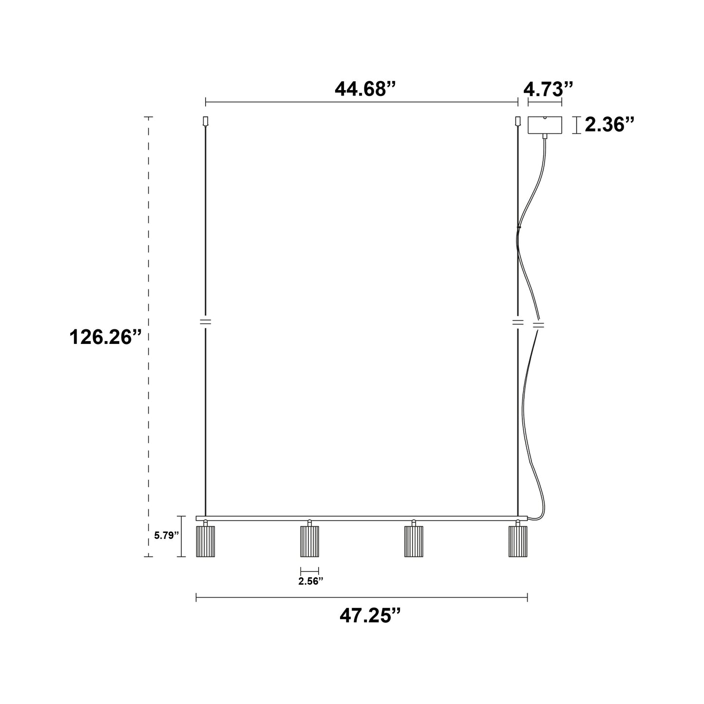 Donna Linear Pendant Light - line drawing.