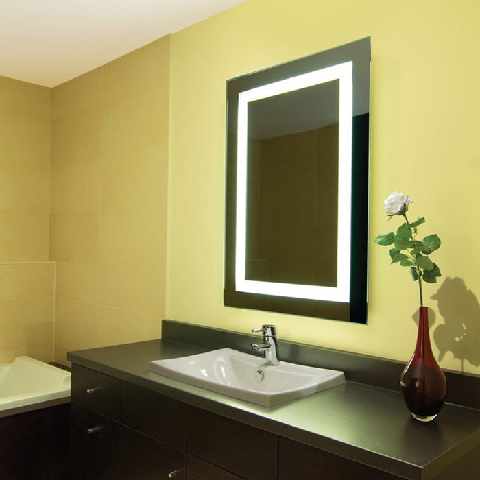 Plaza LED Surface Mounted Square Mirror in bathroom.