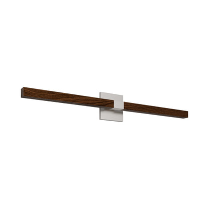 Tie Stix 4SQ Adjustable 2-Light LED Wood Vanity Wall Light in Satin Nickel/Wood Walnut.
