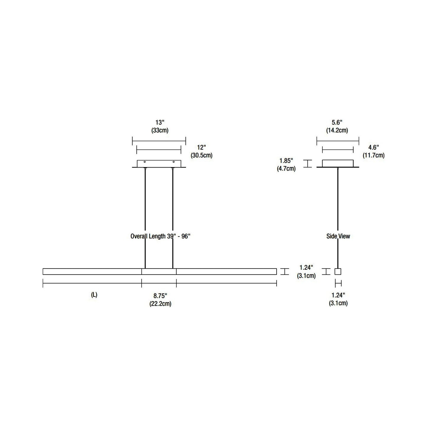 Tie Stix Center Feed Antique Bronze/Wood Espresso LED Linear Pendant Light - line drawing.