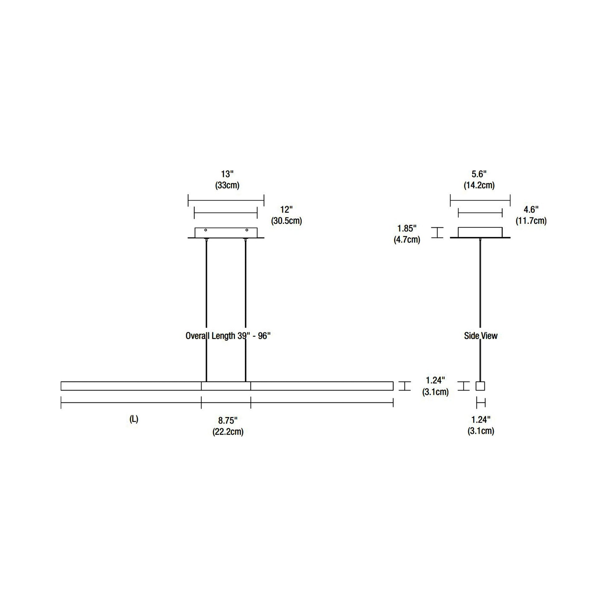 Tie Stix Center Feed Antique Bronze/Wood Espresso LED Linear Pendant Light - line drawing.