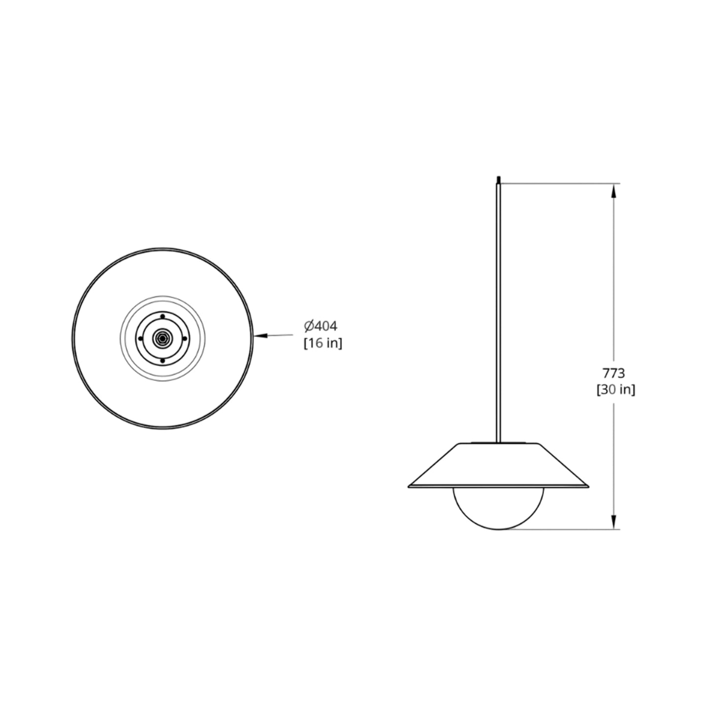 Akoya LED Pendant Light - line drawing.