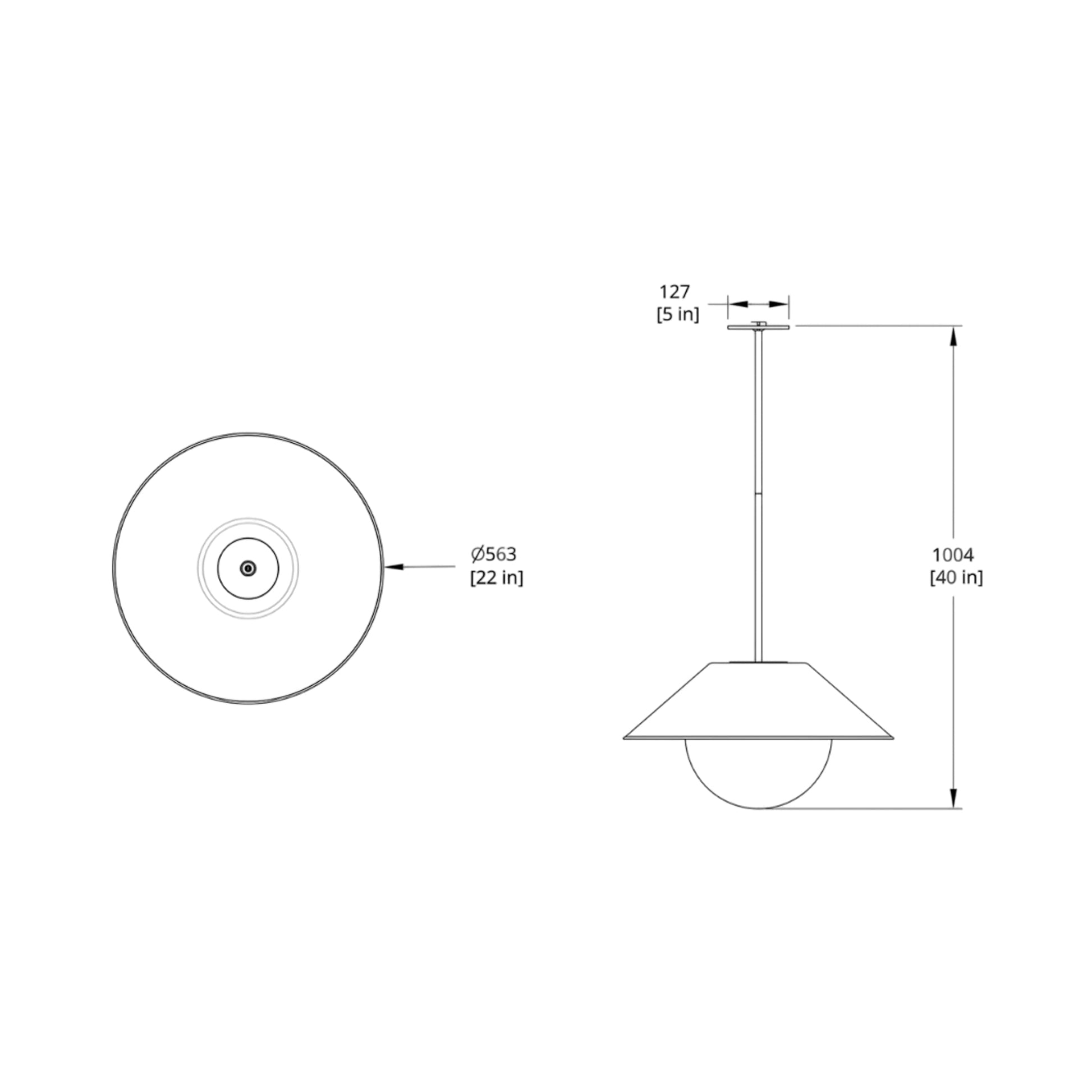 Akoya LED Pendant Light - line drawing.