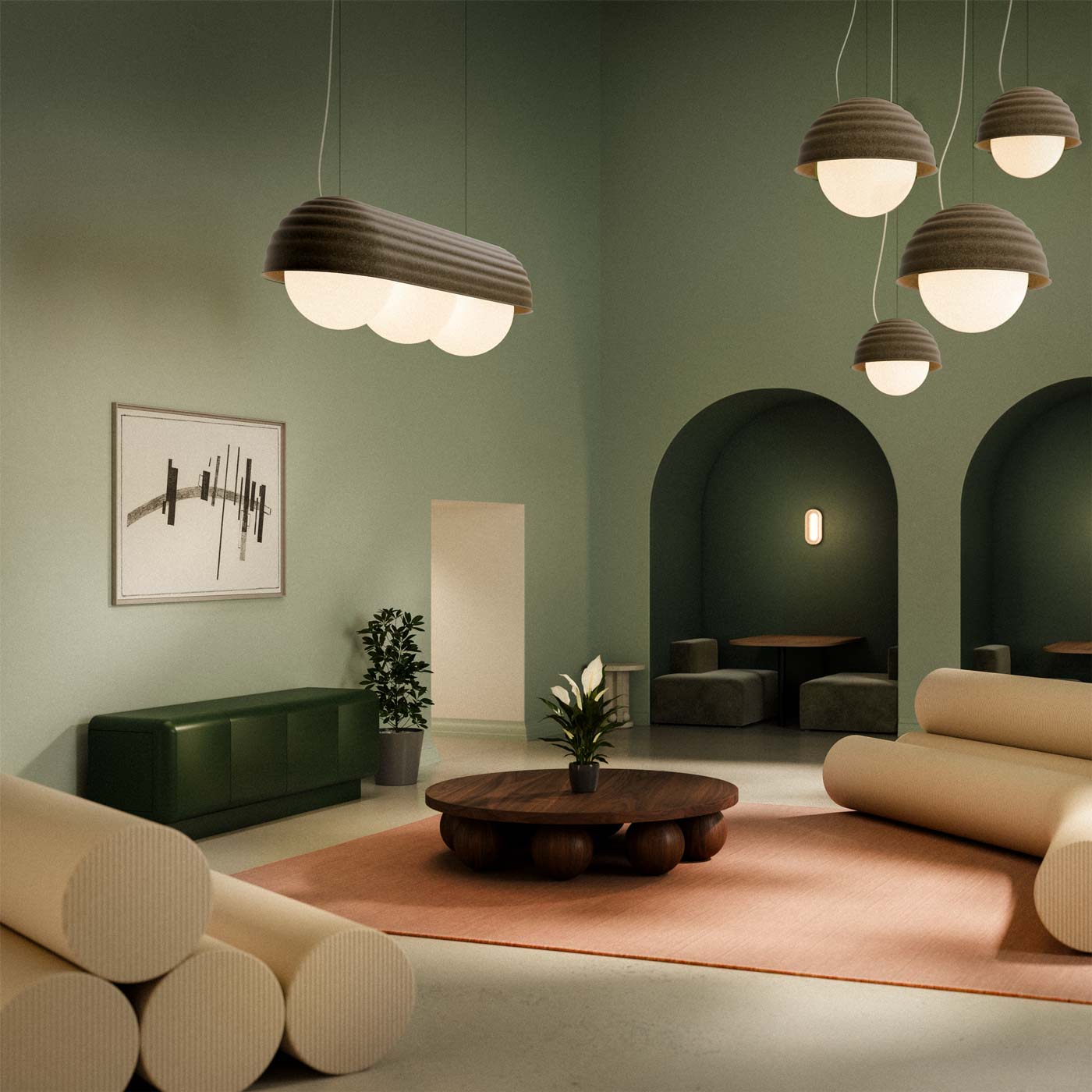 Bon Linear LED Pendant Light in living room.