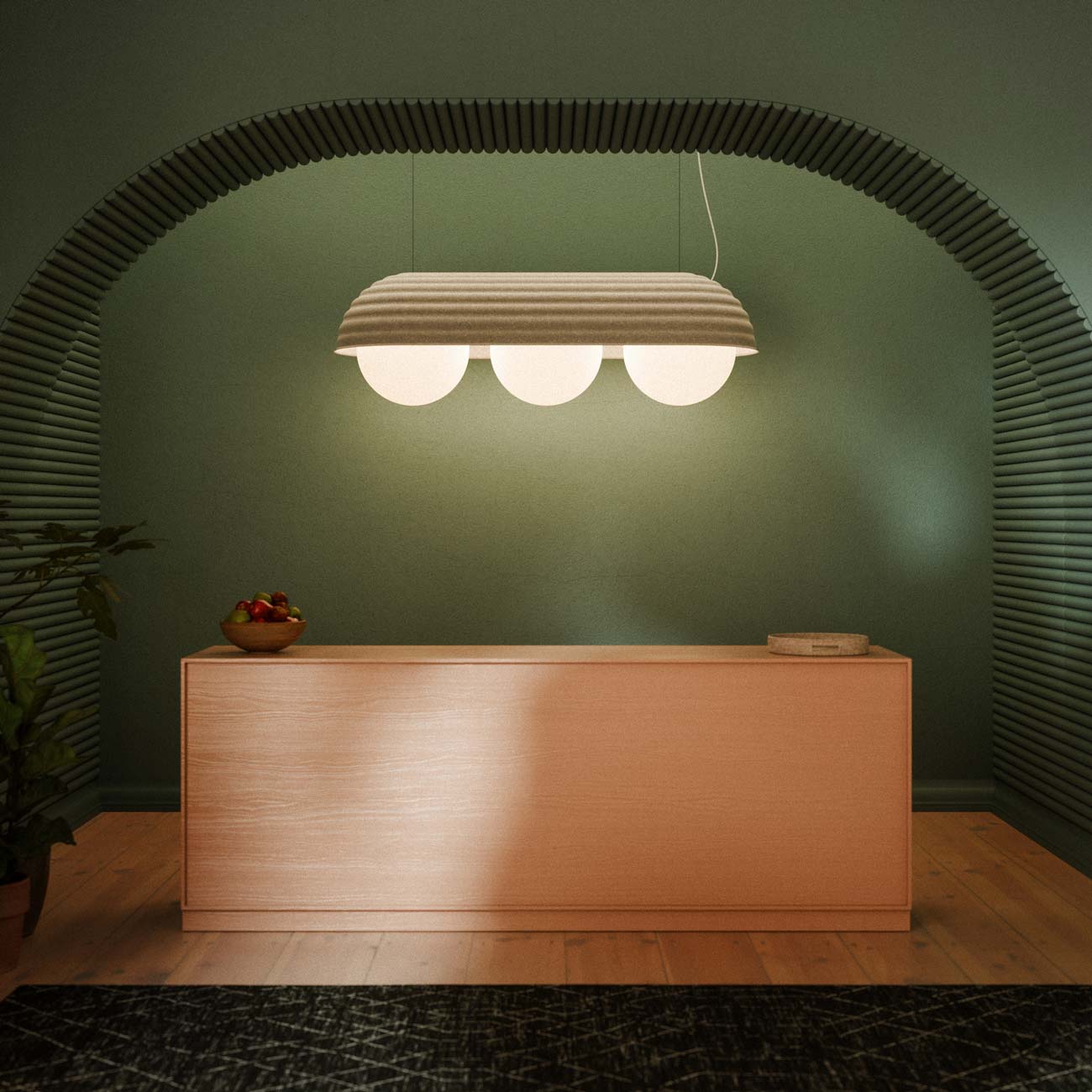 Bon Linear LED Pendant Light in living room.