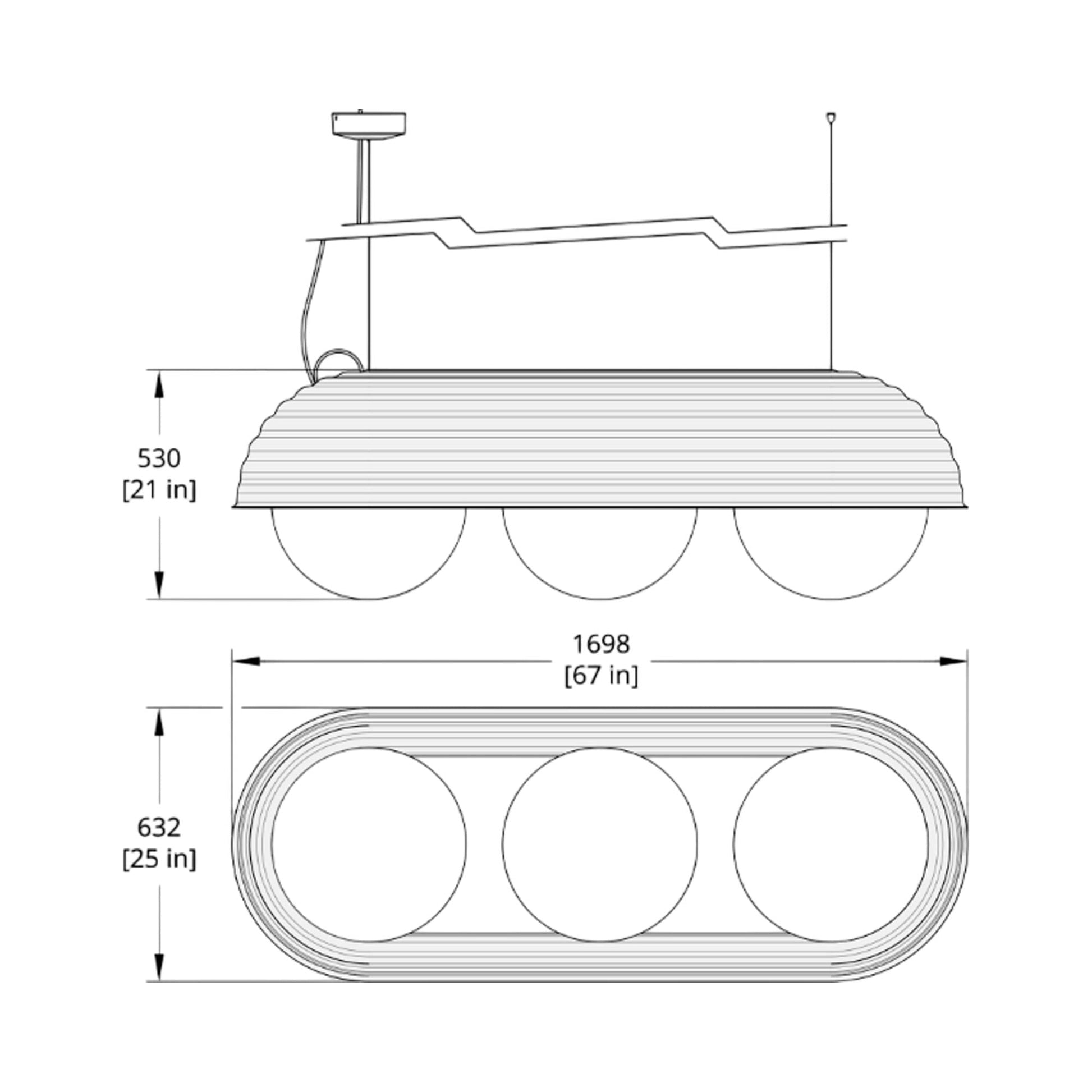 Bon Linear LED Pendant Light - line drawing.