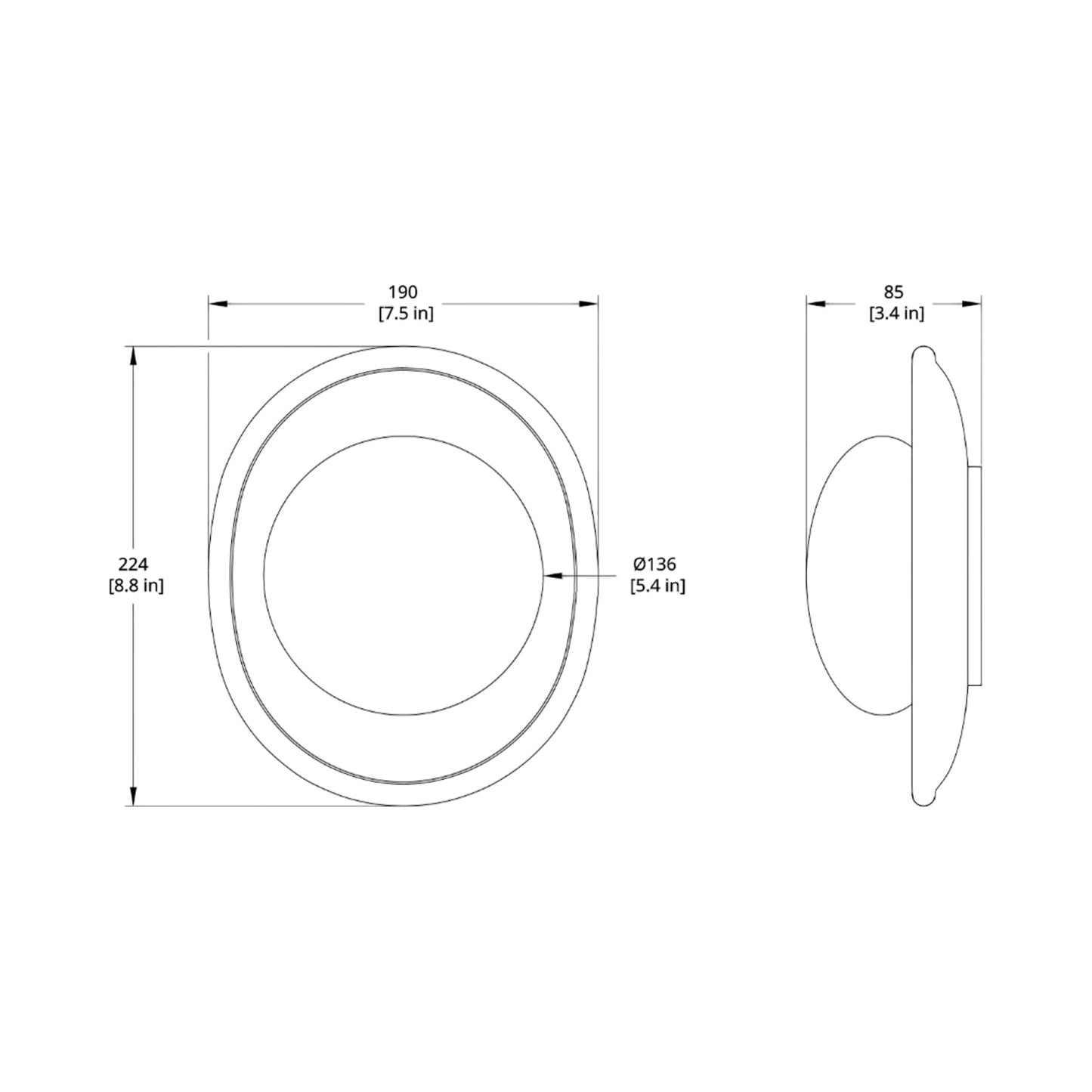 Crepe LED Wall Light - line drawing.
