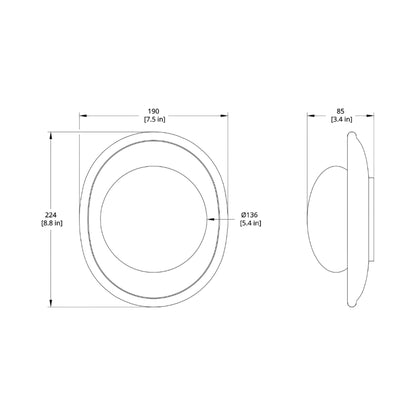 Crepe LED Wall Light - line drawing.