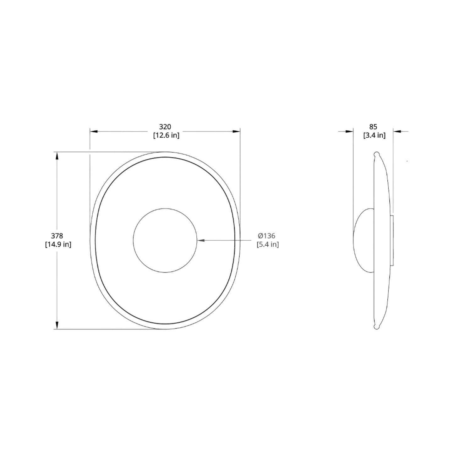 Crepe LED Wall Light - line drawing.