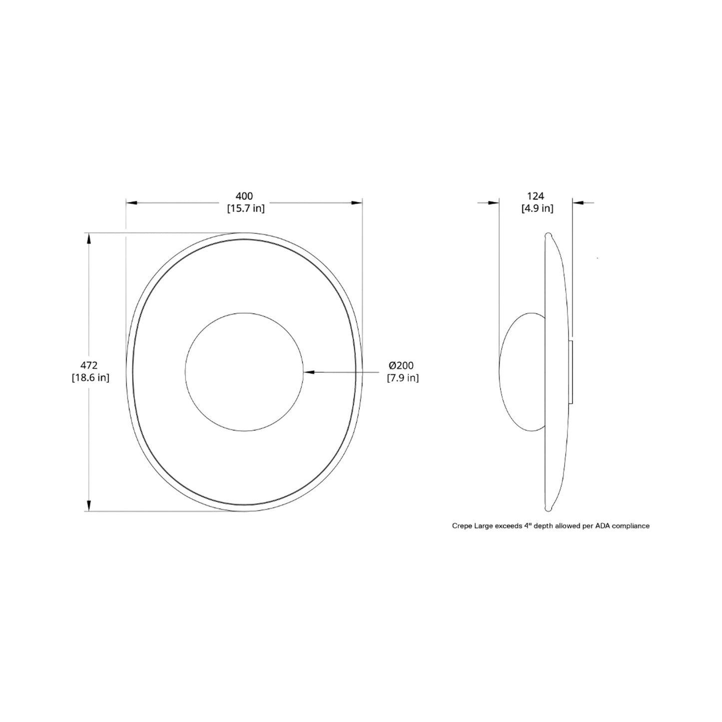 Crepe LED Wall Light - line drawing.