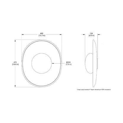 Crepe LED Wall Light - line drawing.