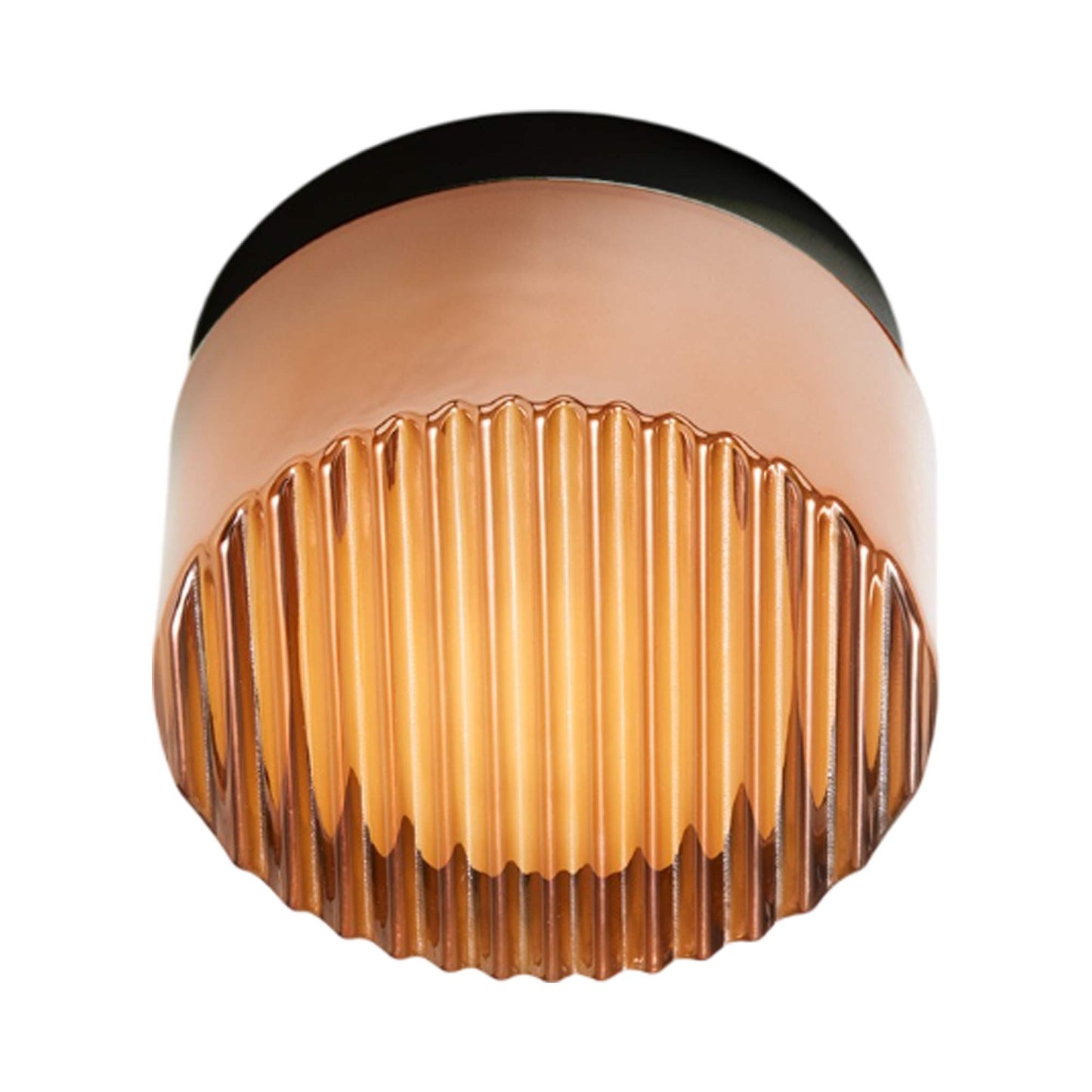 Crisp LED Flush Mount Ceiling Light in Copper Exterior/Black Anodized.