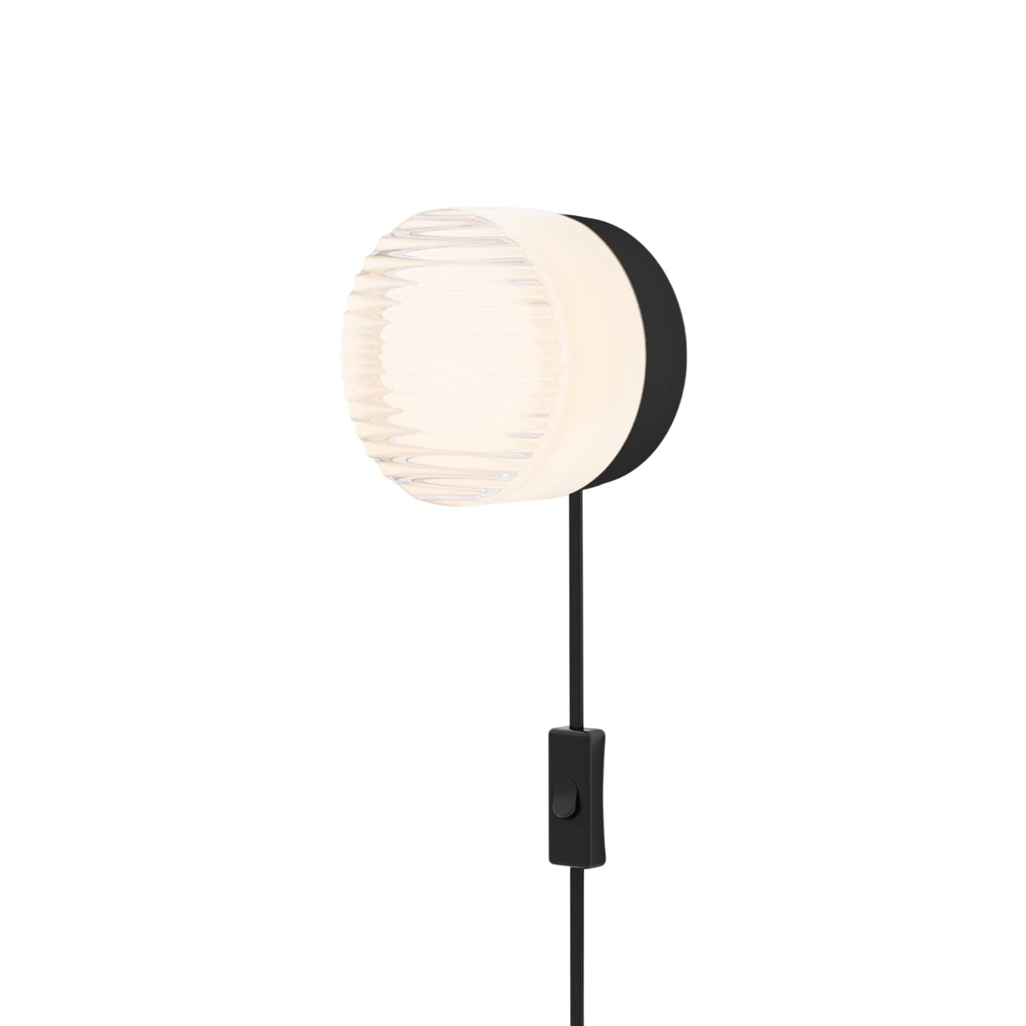 Crisp LED Plug-In Wall Light in White Interior/Black Anodized.
