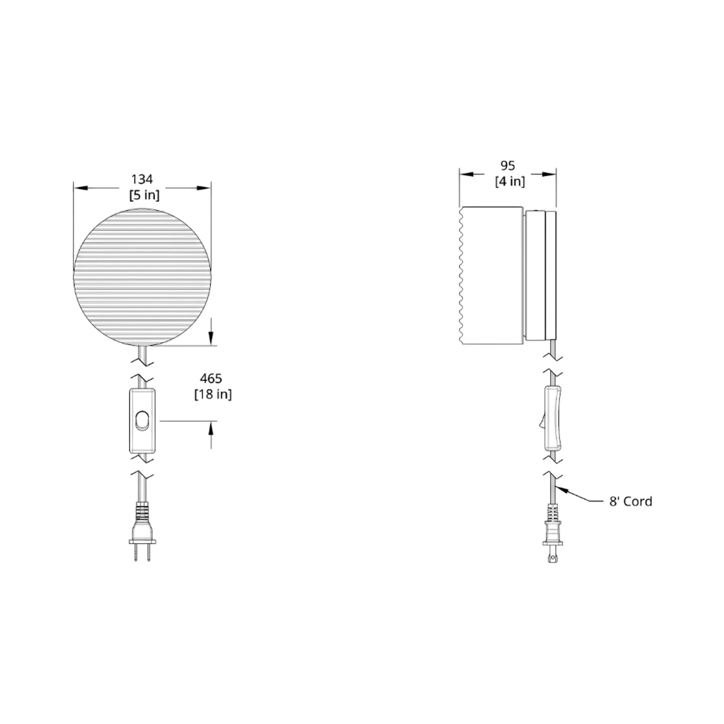 Crisp LED Plug-In Wall Light - line drawing.