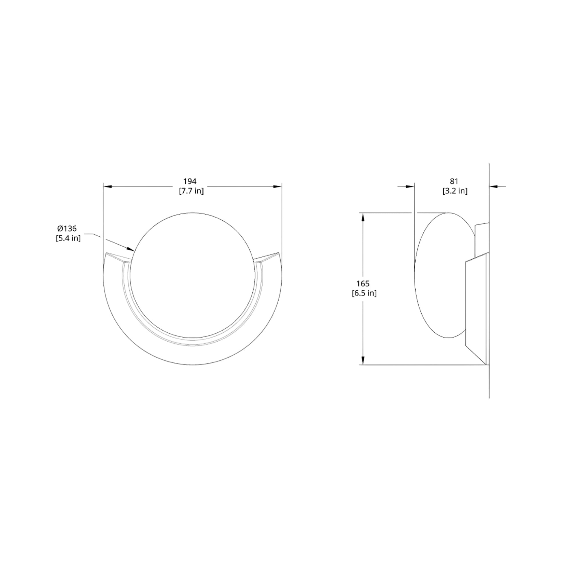 Cuff LED Wall Light - line drawing.